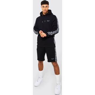 👉 Trainingspak zwart s mannen Man Met Shorts, Tekst, Zijpanelen En Capuchon, Black