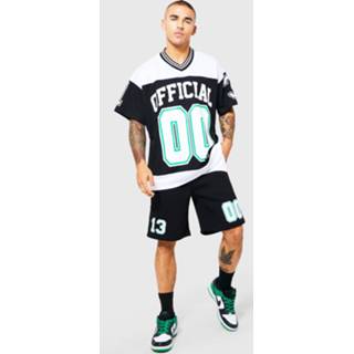 👉 Official Jersey Mesh Set Met Top Met V-Hals En Shorts, Black