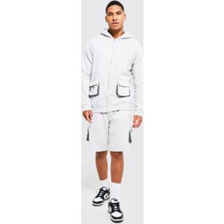 Tall Man Cargo Trainingspak Met Shorts En Capuchon, Light Grey