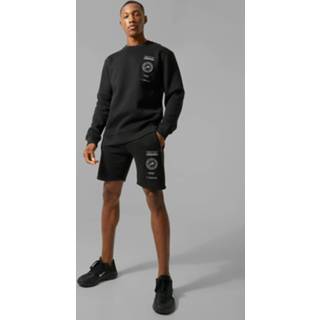 👉 Man Active Trainingspak Met Trui En Shorts Met Badges, Black