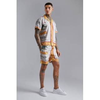 👉 Overhemd beige m Boxy Slub Met Zoom Print En Shorts,