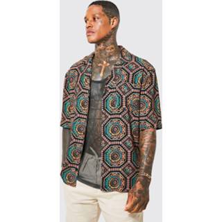 👉 Overhemd zwart viscose XS Geo Print Drop Met Revers Kraag, Black