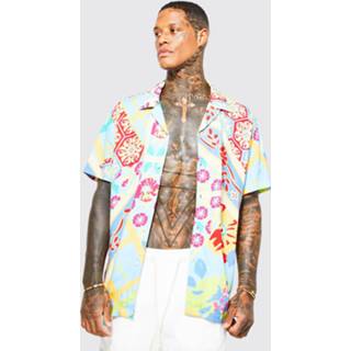 👉 Oversized Abstract Viscose Overhemd Met Korte Mouwen, Multi