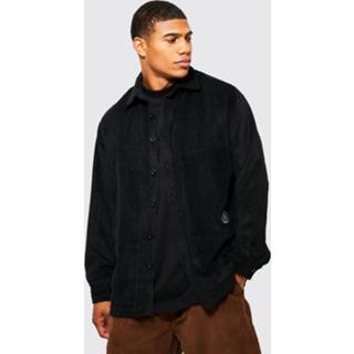 👉 Oversized Corduroy Utility Overhemd Met Panelen, Black