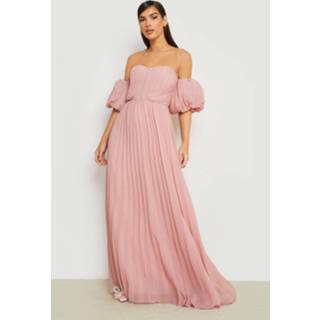 👉 Geplooide Bardot Maxi Jurk Met Pofmouwen, Dusky Pink