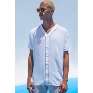 👉 Oversized Kraagloos Honkbal Overhemd Met Biezen, White