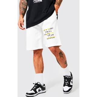 Baggy Jersey Graffiti Bermuda Shorts, White