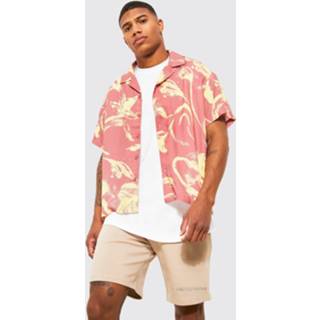 👉 Boxy Bloemen Overhemd Met Revers Kraag, Pink