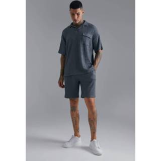 👉 Baggy Gekreukelde Polo En Shorts Set, Grey