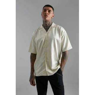 👉 Oversized Satijnen Boxy Overhemd Met Korte Mouwen En Revers Kraag, Stone
