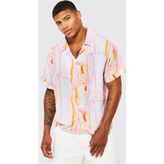 👉 Boxy Marmerprint Viscose Overhemd Met Korte Mouwen En Revers Kraag, Multi