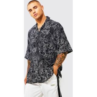 👉 Oversized Viscose Boxy Schedel Overhemd Met Revers Kraag, Black