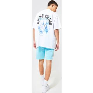 👉 Print T-shirt blauw m Light Blue Oversized Schedel En Tricot Shorts Set,