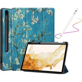 👉 Tablethoes witte active Case2go - Tablet hoes & stylus pen geschikt voor Samsung Galaxy Tab S8 Plus (2022) 12.4 inch Tri-Fold Book Case Met pencil houder Bloesem 8719793171195