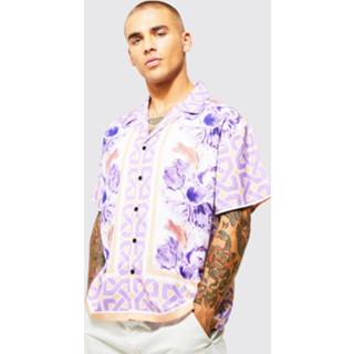 👉 Boxy Bloemen Overhemd Met Korte Mouwen En Revers Kraag, Purple