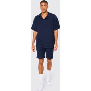 👉 Polo Met Textuur En Revers Kraag En Shorts Set, Navy