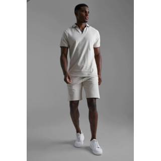 👉 Pique Polo Met V-Hals En Shorts Set, Stone