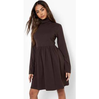 👉 Skater Jurk Met Col En Lange Mouwen, Chocolate