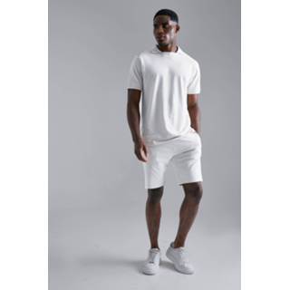 👉 Geribbelde Pique Polo En Shorts Set, Light Grey