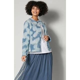 👉 Spijkerjas blauw kunstvezels vrouwen blue bleached Spijkerjasje met batikprint Angel of Style 4055708695474