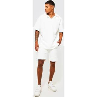 👉 Ecru m Polo Met Textuur En Revers Kraag Shorts Set,