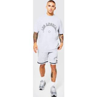 👉 Grijs m grey marl Oversized Gestreepte La Varsity Set Met Shorts,