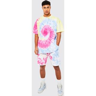 👉 Roze m mannen Oversized Tie Dye Man Set Met Shorts En Split, Pink