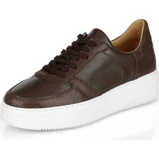 👉 Sneakers bruin glad leer effen vrouwen Sneaker met extralight plateauzool Alba Moda 4055708878976 4055708877955