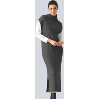 👉 Gebreide jurk antraciet effen vrouwen met splitten Alba Moda 4055709179645 4055709179652