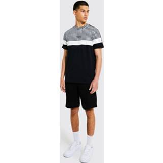 👉 Zwart m mannen Man Jacquard Colour Block Set Met Shorts En Tekst, Black 1294210556
