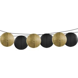 👉 Lampion zwart goud Feest/Tuin versiering 6x stuks luxe bol-vorm lampionnen en dia 35 cm
