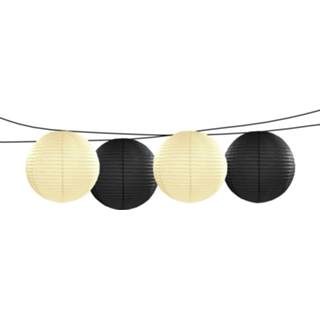 👉 Lampion zwart Feest/tuin versiering 4x stuks luxe bol-vorm lampionnen en ivoor dia 35 cm