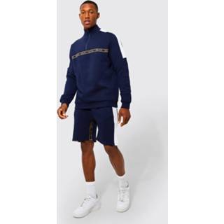 👉 Man Trainingspak Met Top Met Korte Rits, Shorts En Panelen, Navy