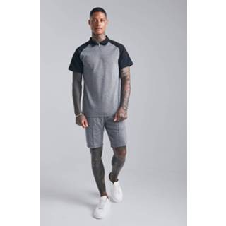 👉 Zwart m Jacquard Raglan Polo En Shorts Set, Black 1292810556