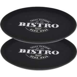 👉 Dienblad zwart kunststof 3x stuks anti-slip dienbladen 36 cm bistro special