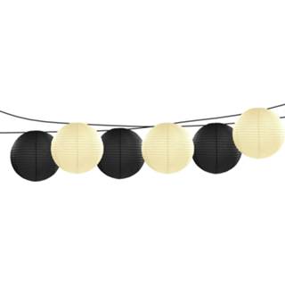 👉 Lampion zwart Feest/tuin versiering 6x stuks luxe bol-vorm lampionnen en ivoor dia 35 cm