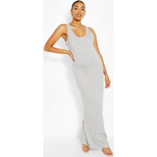 👉 Zwangerschap Jersey Maxi Jurk Met Laag Uitgesneden Hals, Grey Marl
