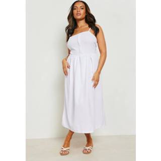 👉 Midi jurk wit Plus Doorknoop Met Bandjes, White