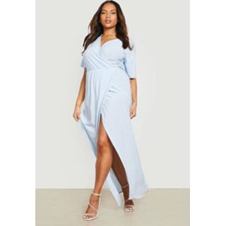 👉 Jurk blauw Sky Blue Plus Strakke Maxi Wikkel Met Engelenmouwen,