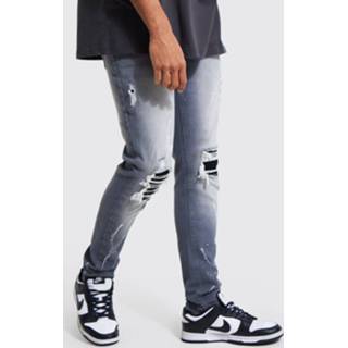 👉 Skinnyjeans grijs PU Stretch Rip & Repair Skinny Jeans, Light Grey