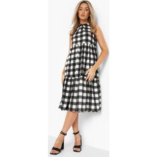 Geruite Mouwloze Midi Skater Jurk, Black