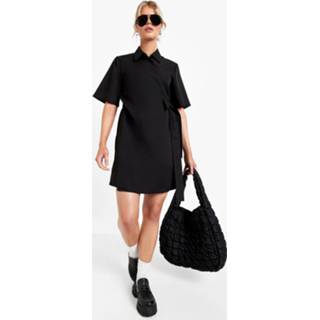 👉 Wikkel Blouse Jurk Met Ceintuur, Black