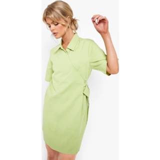 👉 Wikkel Blouse Jurk Met Ceintuur, Lime