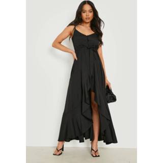 👉 Midi jurk zwart Petite Met Knoop Detail En Geplooide Zoom, Black