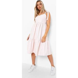 👉 Midi Skater Jurk Met Krijtstrepen En Bandjes, Orange