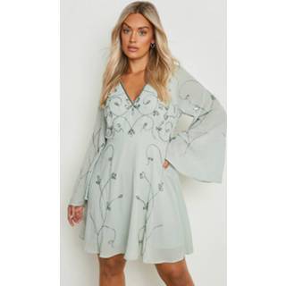 👉 Skater jurk sage Plus Met De Hand Versierde Gelegenheids Jurk,