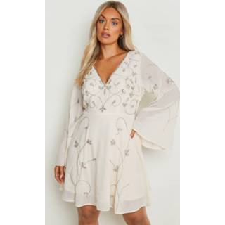 👉 Plus Met De Hand Versierde Gelegenheids Skater Jurk, Nude