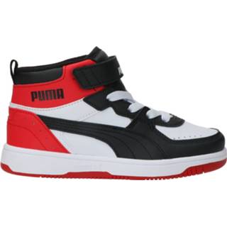 👉 Veterboots zwart wit rood klittenband laag kunststof textiel active synthetisch Puma Rebound Joy Veterboot Zwart/Wit/Rood 4062452972195