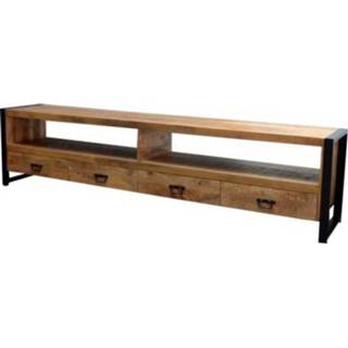 👉 Mangohout naturel Tv wandmeubel - meubel industrieel Ben 220 cm 7439647195115