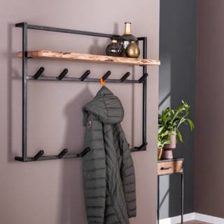 👉 Kapstok air solid 12 haken hoedenplank / Massief acacia naturel